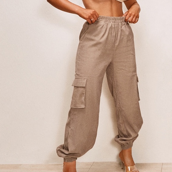 Taupe Cord Pocket Detail Cargo Pants - Picture 1 of 2